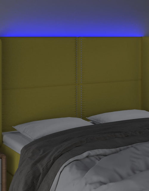 Încărcați imaginea în vizualizatorul Galerie, Tăblie de pat cu LED, verde, 147x16x118/128 cm, textil - Lando
