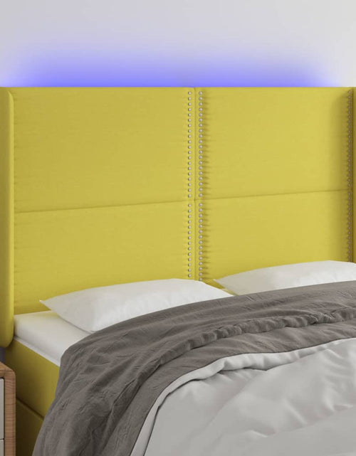 Încărcați imaginea în vizualizatorul Galerie, Tăblie de pat cu LED, verde, 147x16x118/128 cm, textil - Lando

