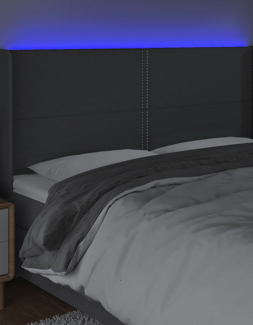 Загрузите изображение в средство просмотра галереи, Tăblie de pat cu LED, gri închis, 163x16x118/128 cm, textil - Lando
