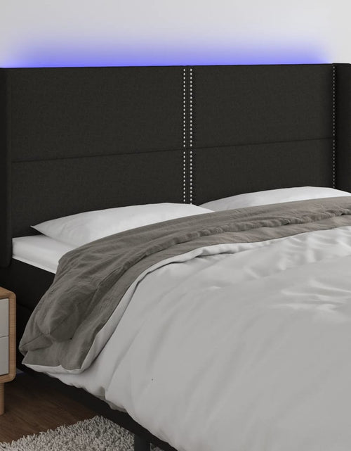Încărcați imaginea în vizualizatorul Galerie, Tăblie de pat cu LED, negru, 183x16x118/128 cm, textil - Lando
