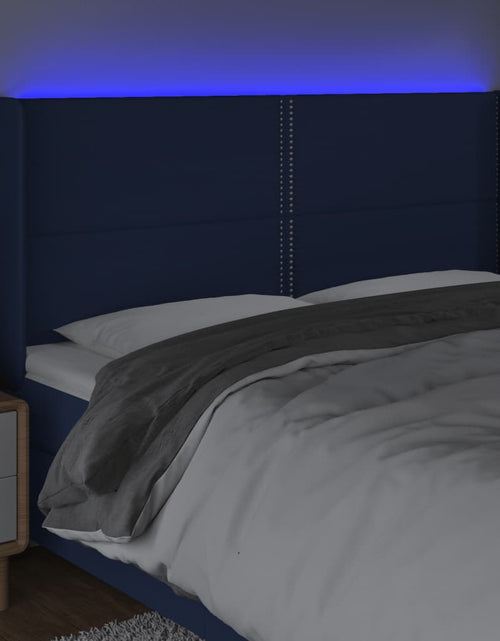 Загрузите изображение в средство просмотра галереи, Tăblie de pat cu LED, albastru, 183x16x118/128 cm, textil - Lando
