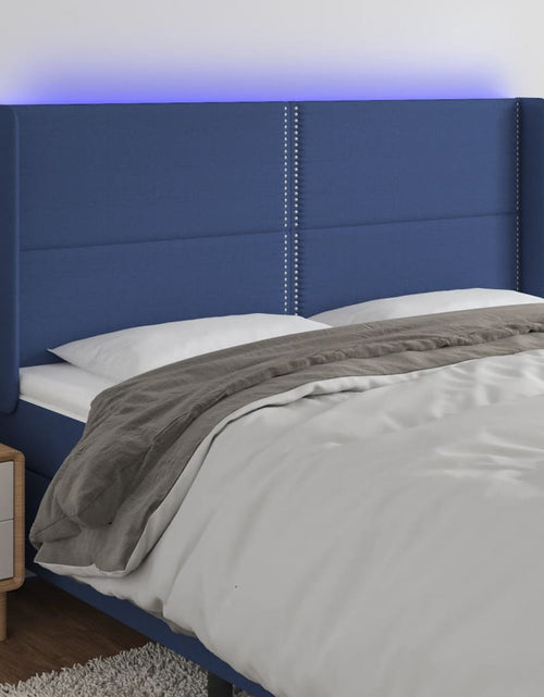 Загрузите изображение в средство просмотра галереи, Tăblie de pat cu LED, albastru, 183x16x118/128 cm, textil - Lando
