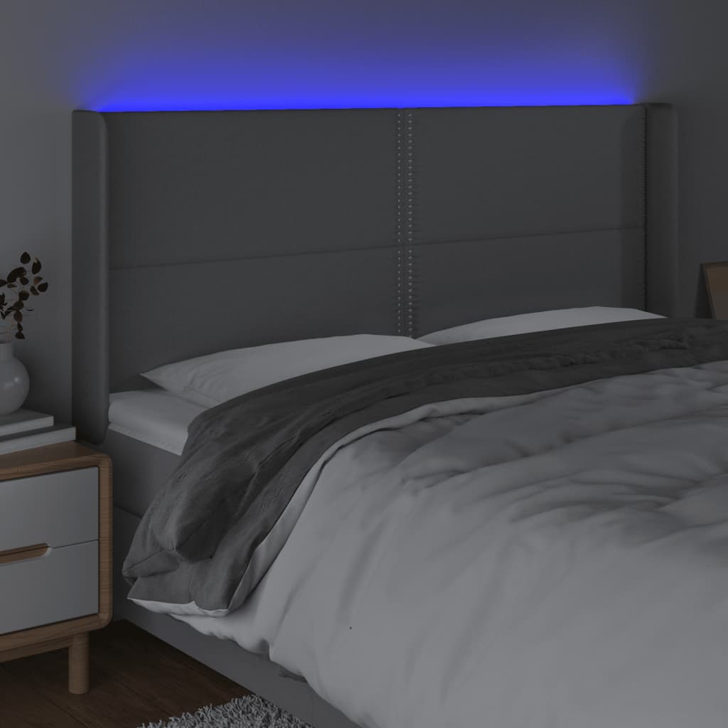 Tăblie de pat cu LED, gri deschis, 203x16x118/128 cm, textil - Lando