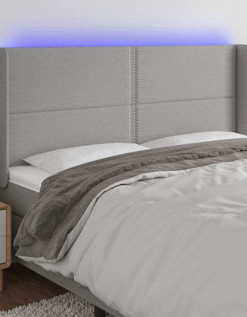Încărcați imaginea în vizualizatorul Galerie, Tăblie de pat cu LED, gri deschis, 203x16x118/128 cm, textil - Lando
