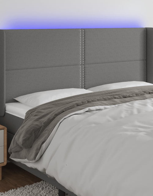 Загрузите изображение в средство просмотра галереи, Tăblie de pat cu LED, gri închis, 203x16x118/128 cm, textil - Lando
