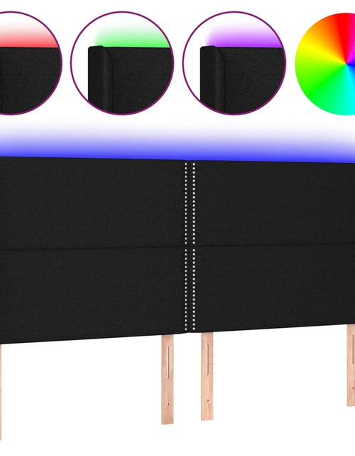 Загрузите изображение в средство просмотра галереи, Tăblie de pat cu LED, negru, 203x16x118/128 cm, textil - Lando
