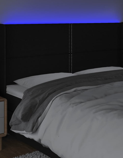 Загрузите изображение в средство просмотра галереи, Tăblie de pat cu LED, negru, 203x16x118/128 cm, textil - Lando
