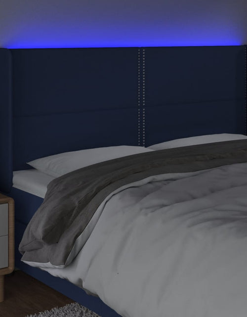 Загрузите изображение в средство просмотра галереи, Tăblie de pat cu LED, albastru, 203x16x118/128 cm, textil - Lando
