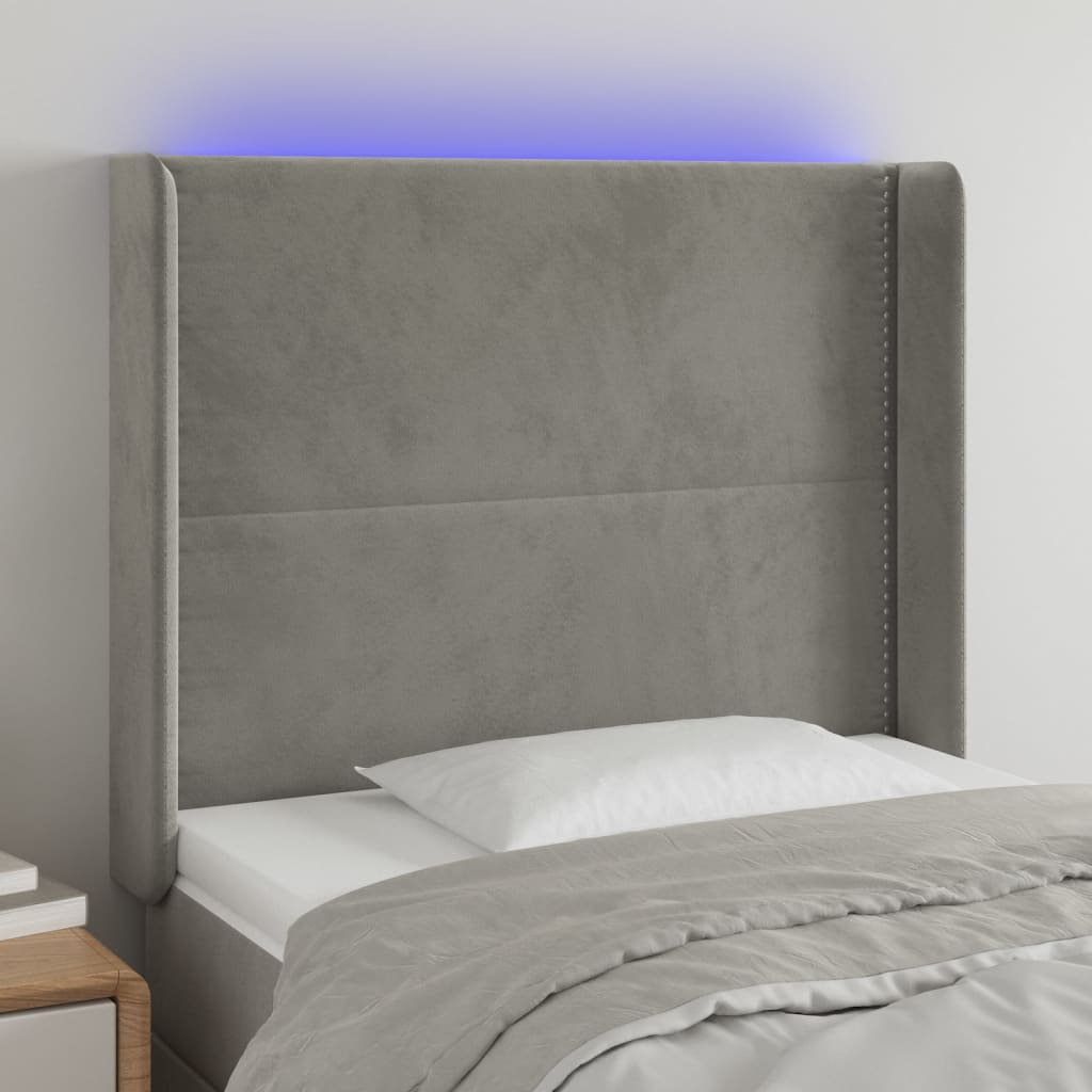 Tăblie de pat cu LED, gri deschis, 83x16x118/128 cm, catifea - Lando