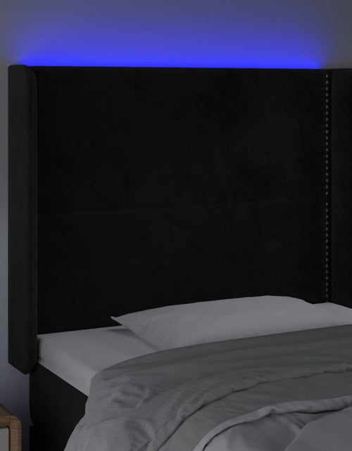 Încărcați imaginea în vizualizatorul Galerie, Tăblie de pat cu LED, negru, 83x16x118/128 cm, catifea - Lando
