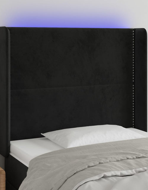 Загрузите изображение в средство просмотра галереи, Tăblie de pat cu LED, negru, 83x16x118/128 cm, catifea - Lando
