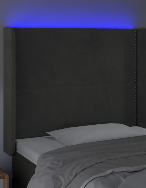 Загрузите изображение в средство просмотра галереи, Tăblie de pat cu LED, gri închis, 93x16x118/128 cm, catifea - Lando

