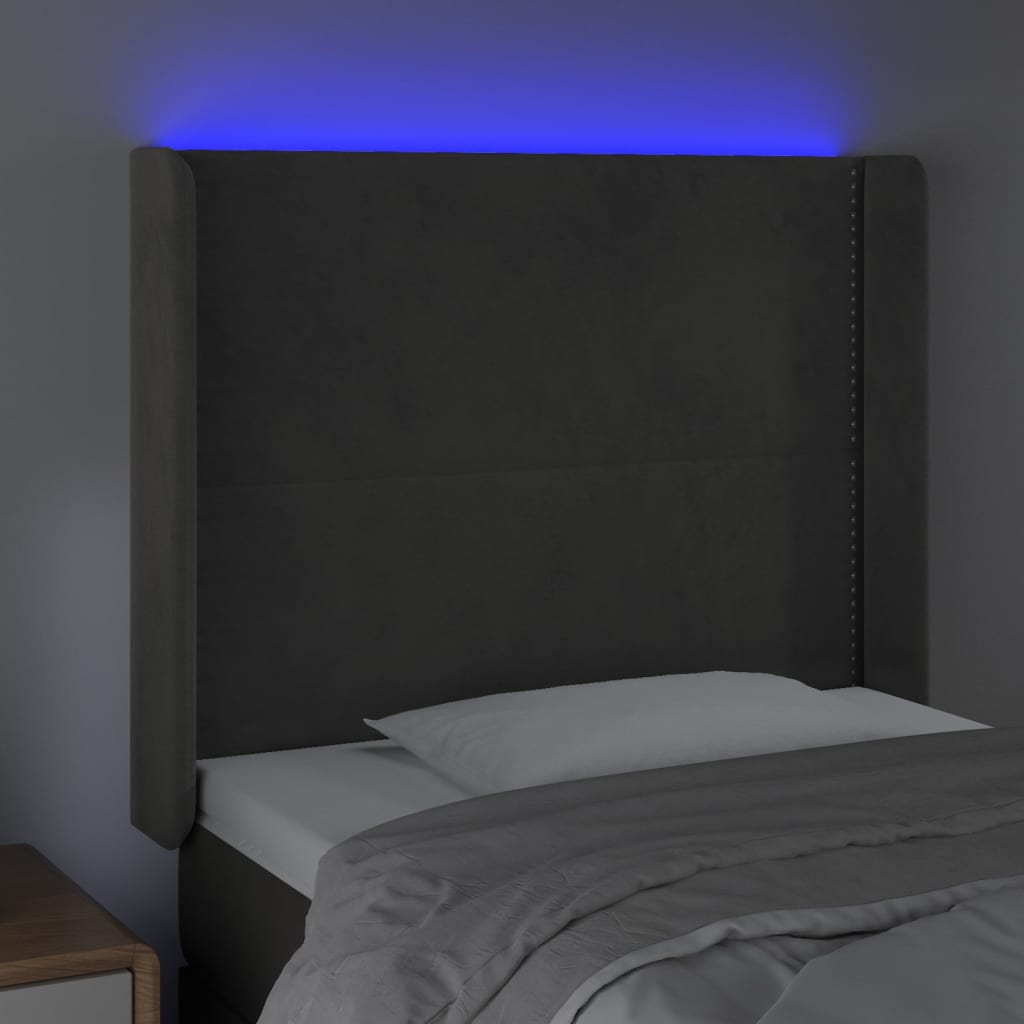 Tăblie de pat cu LED, gri închis, 93x16x118/128 cm, catifea - Lando