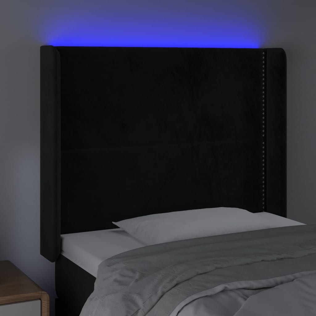 Tăblie de pat cu LED, negru, 103x16x118/128 cm, catifea - Lando