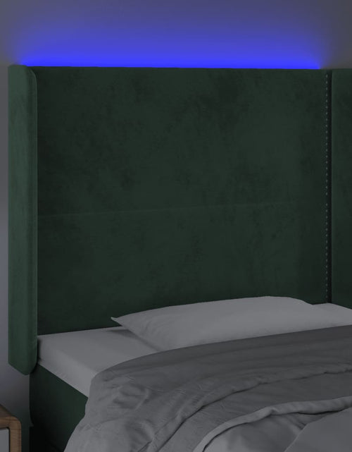 Încărcați imaginea în vizualizatorul Galerie, Tăblie de pat cu LED, verde închis, 103x16x118/128 cm, catifea - Lando

