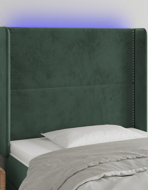 Încărcați imaginea în vizualizatorul Galerie, Tăblie de pat cu LED, verde închis, 103x16x118/128 cm, catifea - Lando
