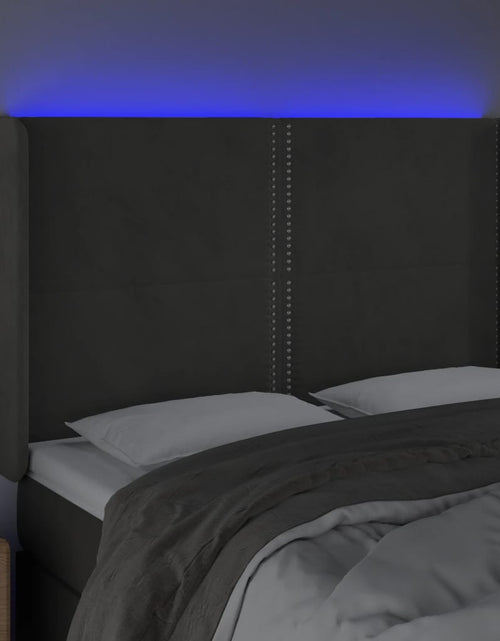 Încărcați imaginea în vizualizatorul Galerie, Tăblie de pat cu LED, gri închis, 147x16x118/128 cm, catifea - Lando

