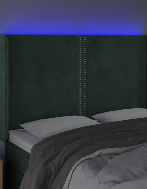 Încărcați imaginea în vizualizatorul Galerie, Tăblie de pat cu LED, verde închis, 147x16x118/128 cm, catifea - Lando
