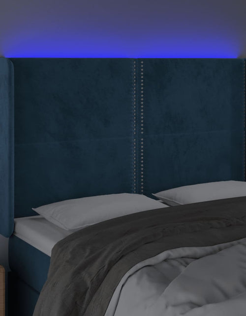 Загрузите изображение в средство просмотра галереи, Tăblie de pat cu LED, albastru închis, 147x16x118/128cm catifea - Lando
