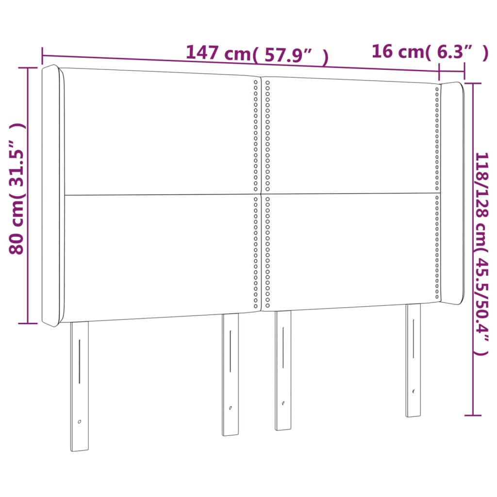 Tăblie de pat cu LED, albastru închis, 147x16x118/128cm catifea - Lando