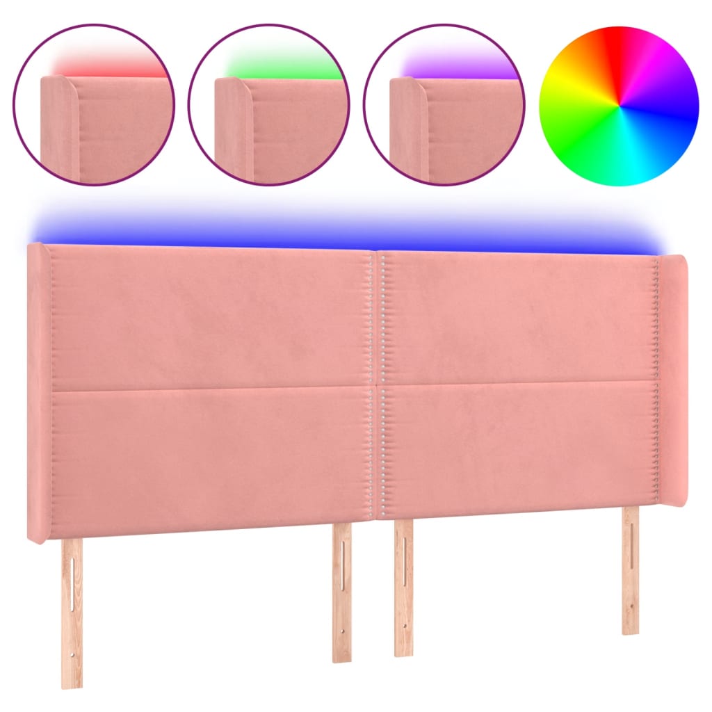 Tăblie de pat cu LED, roz, 183x16x118/128 cm, catifea - Lando