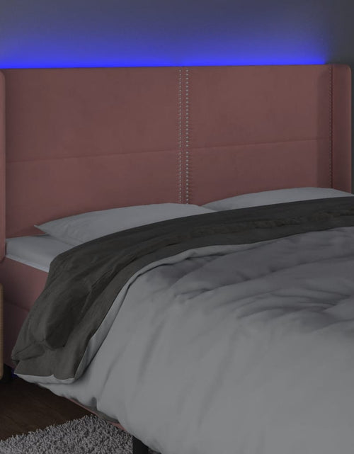 Încărcați imaginea în vizualizatorul Galerie, Tăblie de pat cu LED, roz, 183x16x118/128 cm, catifea - Lando
