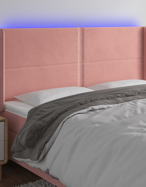 Загрузите изображение в средство просмотра галереи, Tăblie de pat cu LED, roz, 183x16x118/128 cm, catifea - Lando
