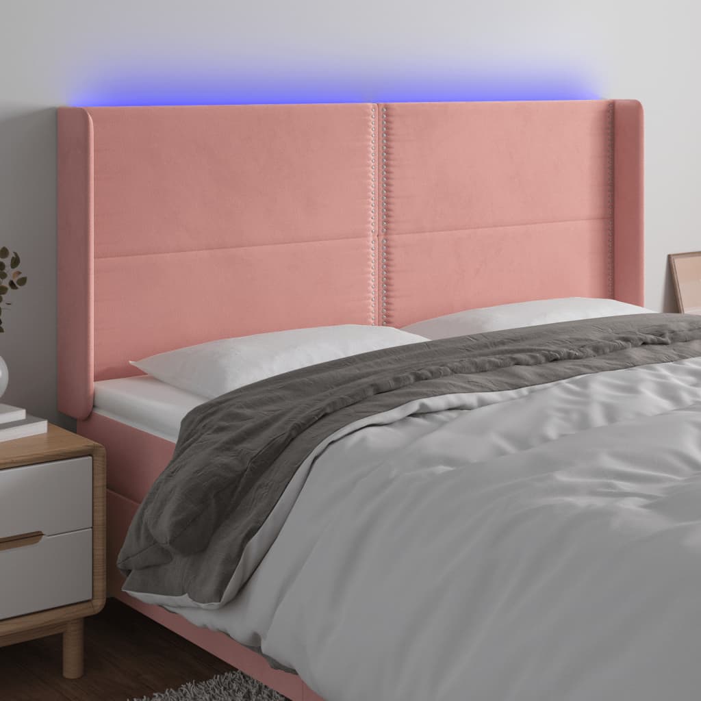 Tăblie de pat cu LED, roz, 183x16x118/128 cm, catifea - Lando