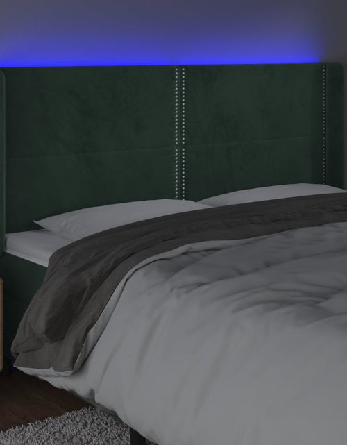 Încărcați imaginea în vizualizatorul Galerie, Tăblie de pat cu LED, verde închis, 203x16x118/128 cm, catifea - Lando
