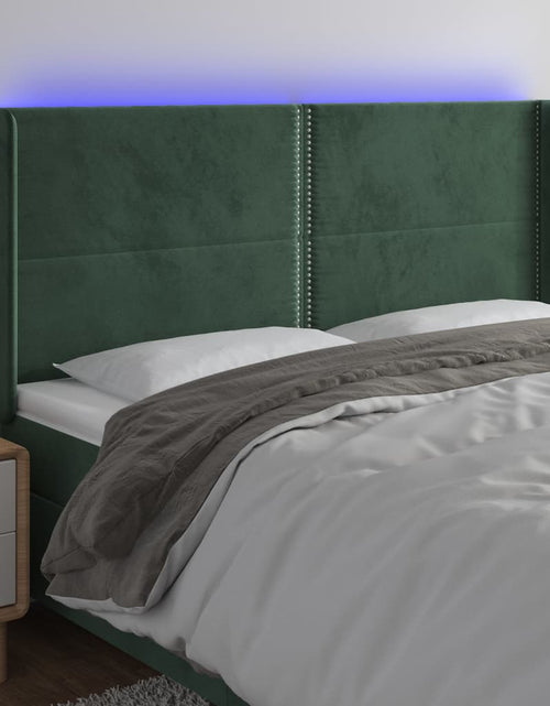 Încărcați imaginea în vizualizatorul Galerie, Tăblie de pat cu LED, verde închis, 203x16x118/128 cm, catifea - Lando
