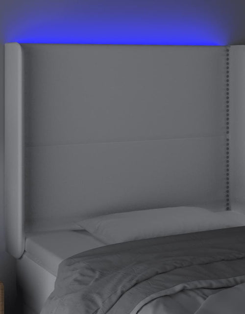 Загрузите изображение в средство просмотра галереи, Tăblie de pat cu LED, alb, 103x16x118/128 cm, piele ecologică - Lando
