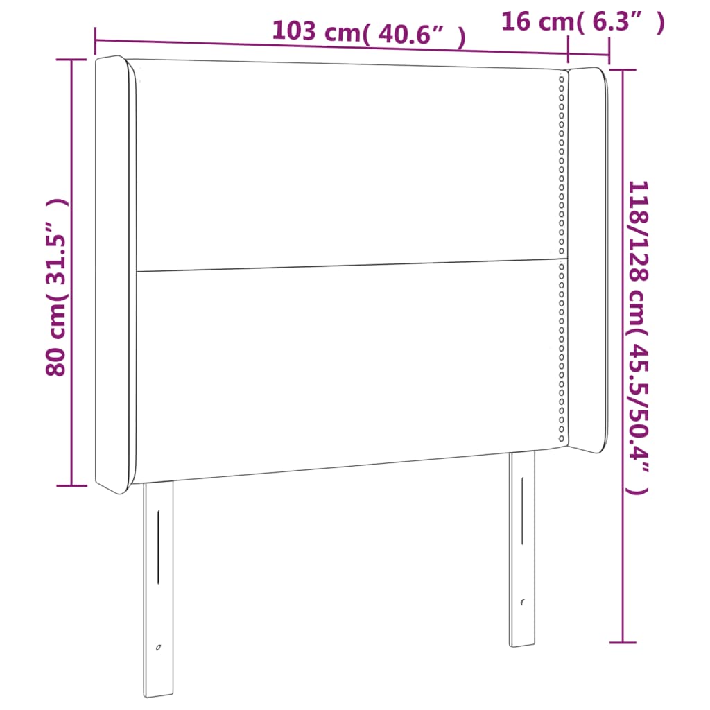 Tăblie de pat cu LED, alb, 103x16x118/128 cm, piele ecologică - Lando