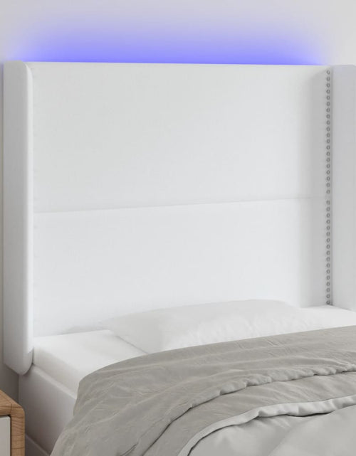 Загрузите изображение в средство просмотра галереи, Tăblie de pat cu LED, alb, 103x16x118/128 cm, piele ecologică - Lando
