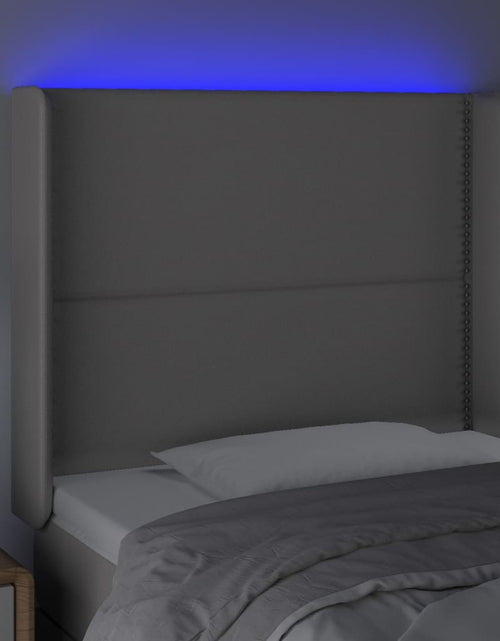 Загрузите изображение в средство просмотра галереи, Tăblie de pat cu LED, gri, 103x16x118/128 cm, piele ecologică - Lando
