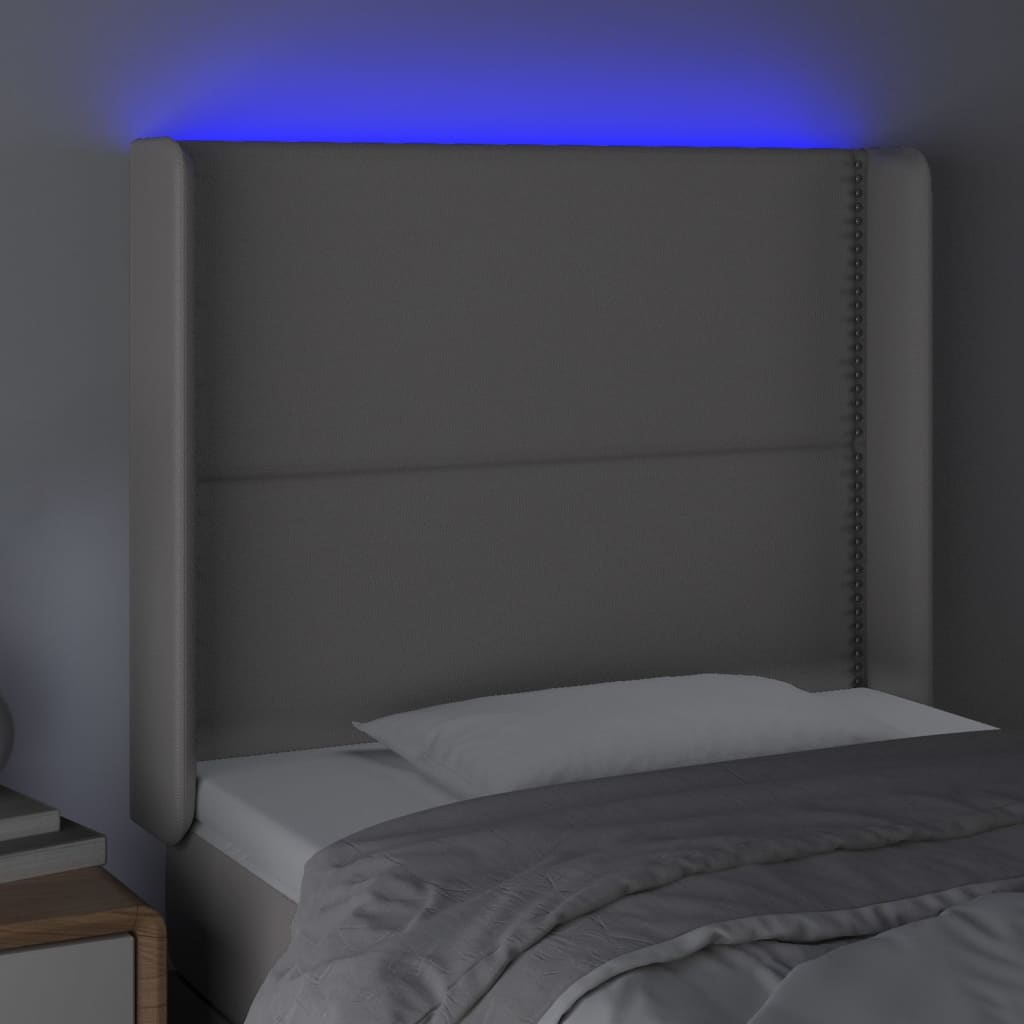 Tăblie de pat cu LED, gri, 103x16x118/128 cm, piele ecologică - Lando