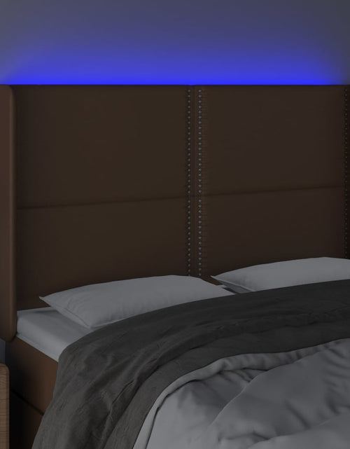 Загрузите изображение в средство просмотра галереи, Tăblie de pat cu LED, maro, 147x16x118/128 cm, piele ecologică - Lando

