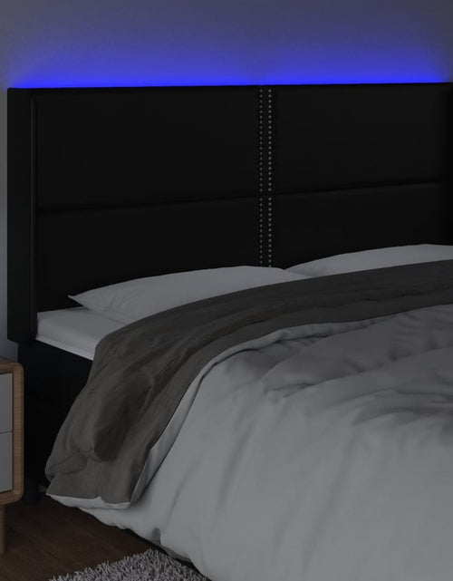 Загрузите изображение в средство просмотра галереи, Tăblie de pat cu LED, negru, 163x16x118/128 cm, piele ecologică - Lando
