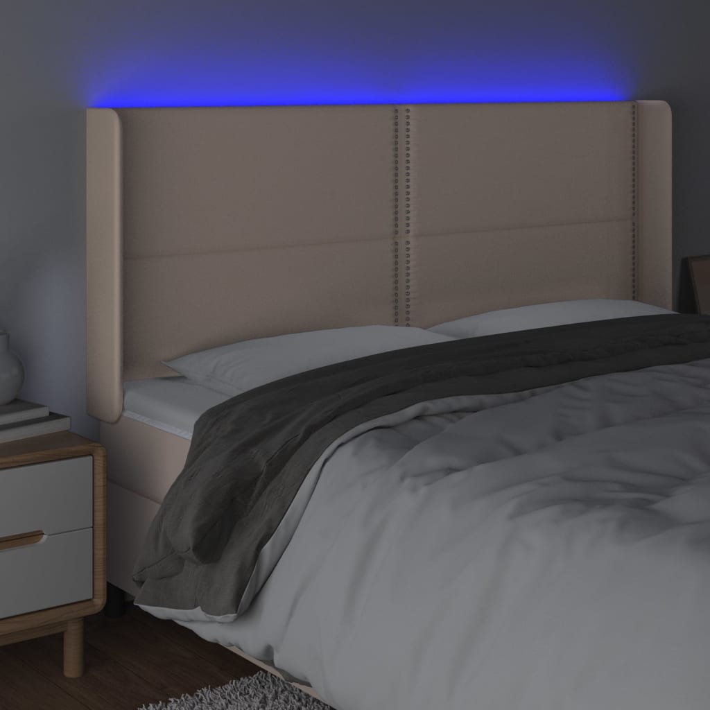 Tăblie de pat cu LED, cappuccino, 163x16x118/128 cm, piele eco - Lando