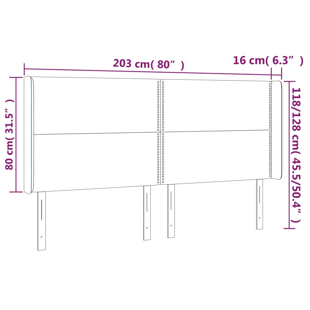 Tăblie de pat cu LED, negru, 203x16x118/128 cm, piele ecologică - Lando