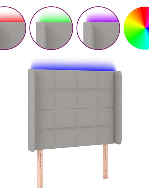 Загрузите изображение в средство просмотра галереи, Tăblie de pat cu LED, gri deschis, 83x16x118/128 cm, textil - Lando
