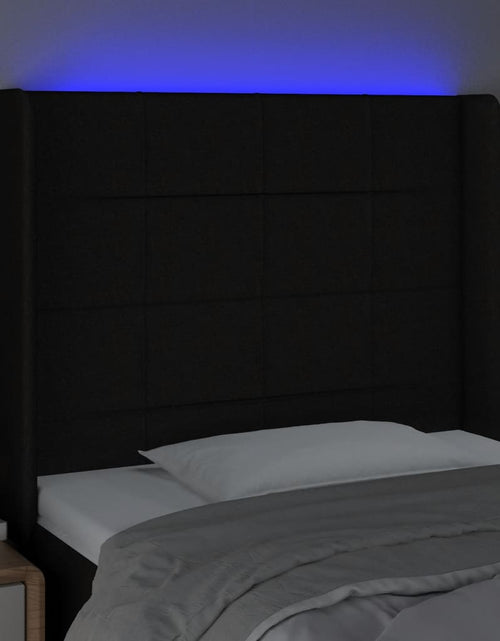 Încărcați imaginea în vizualizatorul Galerie, Tăblie de pat cu LED, negru, 93x16x118/128 cm, textil - Lando

