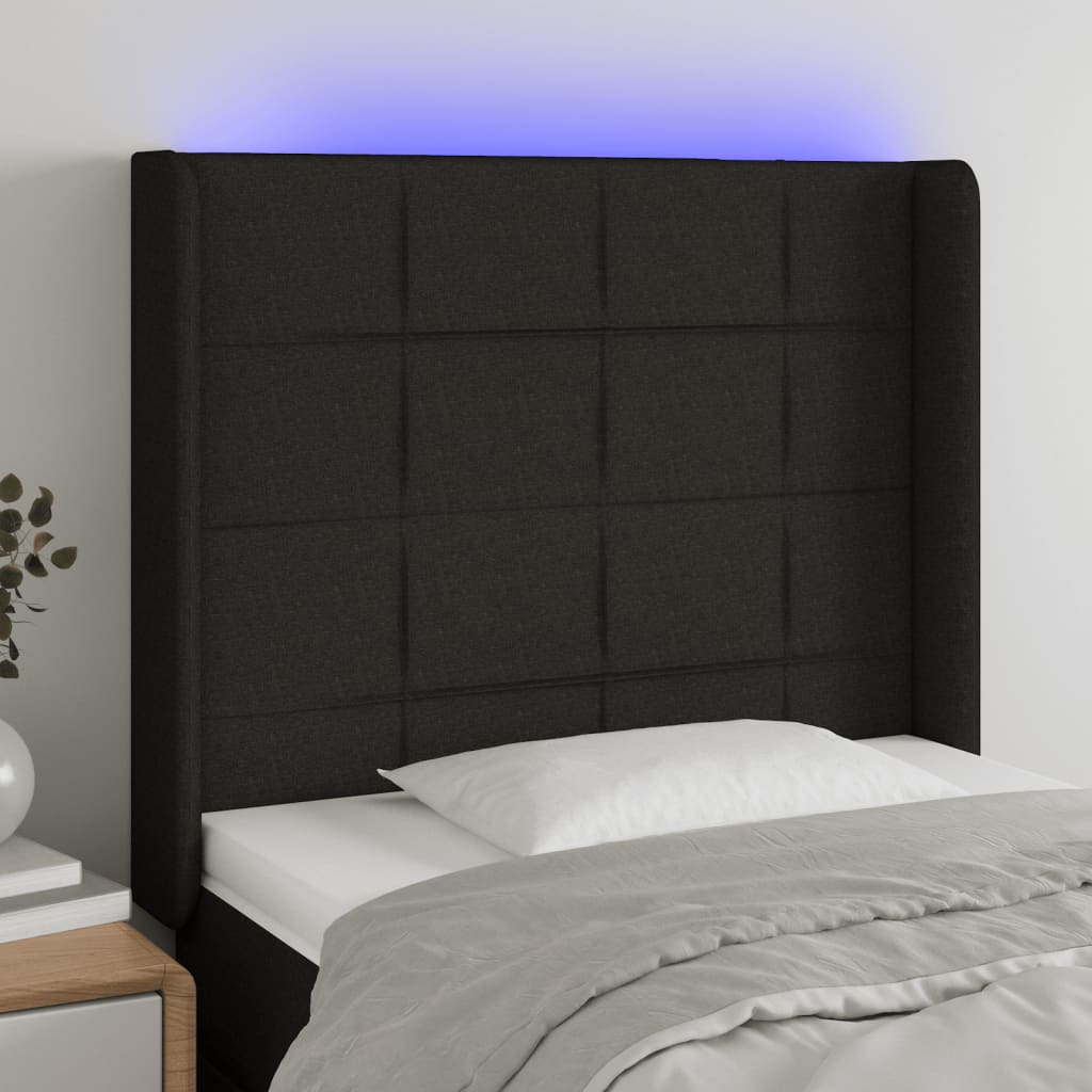 Tăblie de pat cu LED, negru, 93x16x118/128 cm, textil - Lando