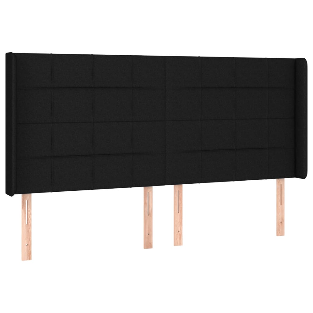 Tăblie de pat cu LED, negru, 203x16x118/128 cm, textil - Lando