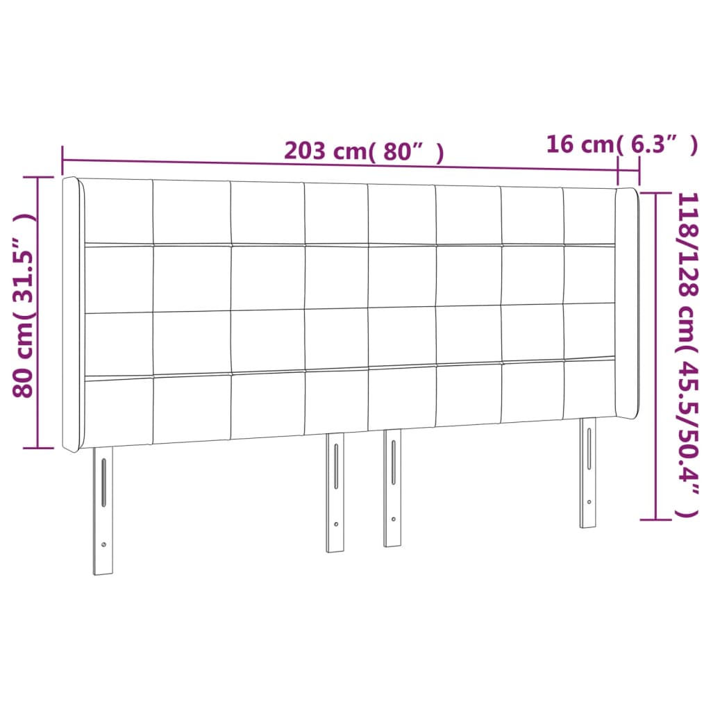 Tăblie de pat cu LED, negru, 203x16x118/128 cm, textil - Lando