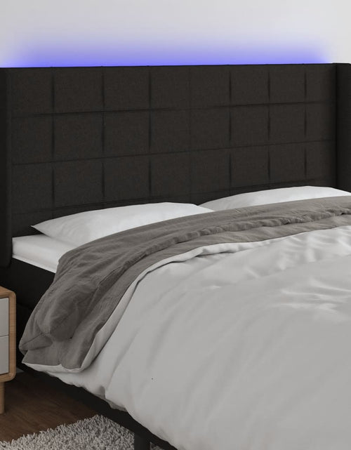 Încărcați imaginea în vizualizatorul Galerie, Tăblie de pat cu LED, negru, 203x16x118/128 cm, textil - Lando
