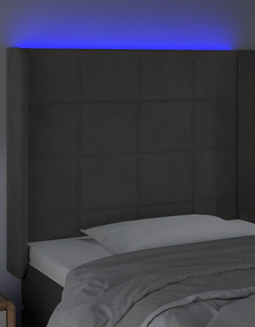 Загрузите изображение в средство просмотра галереи, Tăblie de pat cu LED, gri închis, 103x16x118/128 cm, catifea - Lando
