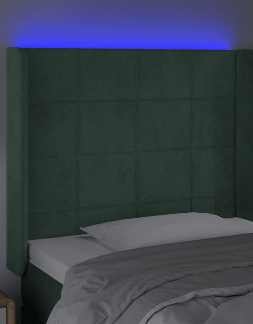 Загрузите изображение в средство просмотра галереи, Tăblie de pat cu LED, verde închis, 103x16x118/128 cm, catifea - Lando
