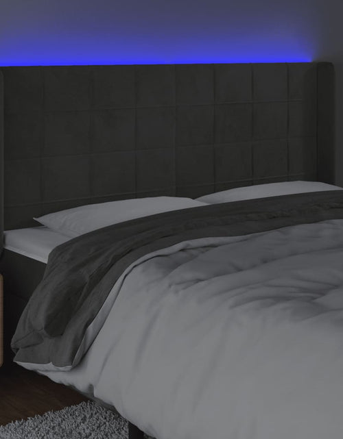 Încărcați imaginea în vizualizatorul Galerie, Tăblie de pat cu LED, gri închis, 203x16x118/128 cm, catifea - Lando

