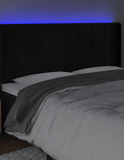 Încărcați imaginea în vizualizatorul Galerie, Tăblie de pat cu LED, negru, 203x16x118/128 cm, catifea - Lando
