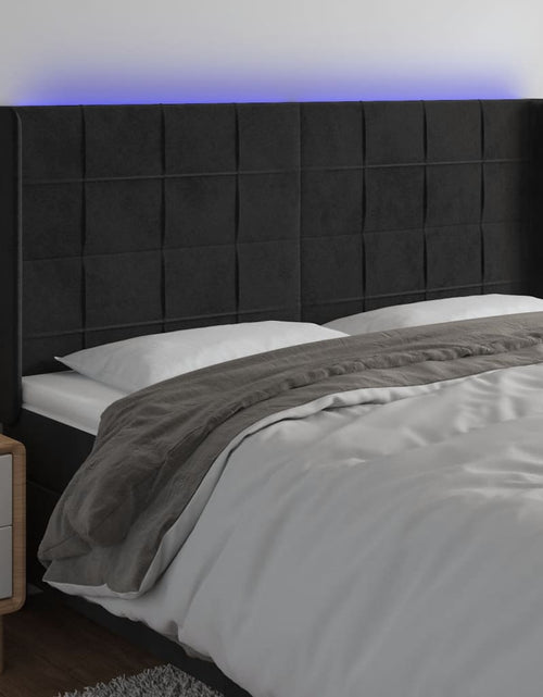 Загрузите изображение в средство просмотра галереи, Tăblie de pat cu LED, negru, 203x16x118/128 cm, catifea - Lando
